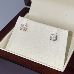 REAL Solid 14K Yellow Gold Natural Diamond Round Cut Solitaire Stud Earrings